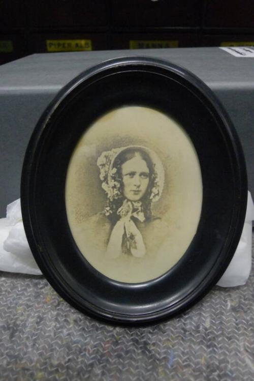 framed painting(?) of martha birnie duthie, wife of capt. william duthie