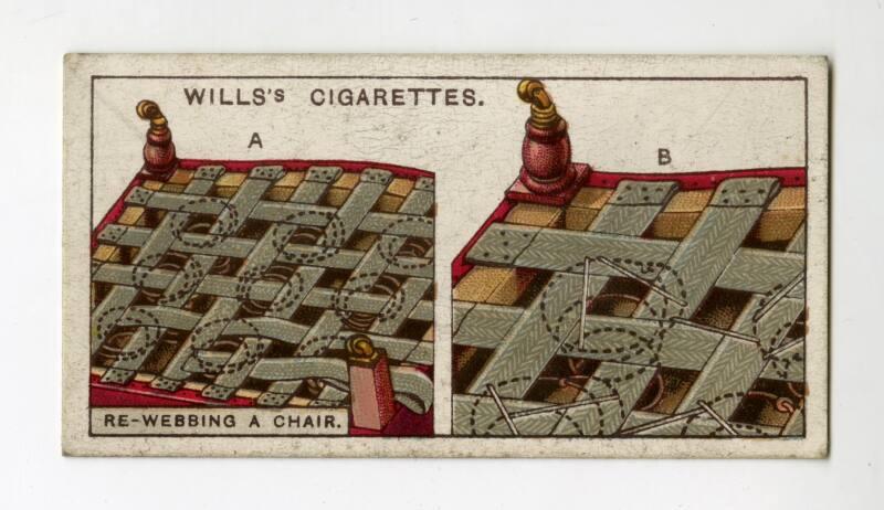Household Hints Series, Wills's Cigarettes Card: No.10 Re-webbing a Chair