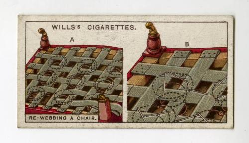 Household Hints Series, Wills's Cigarettes Card: No.10 Re-webbing a Chair