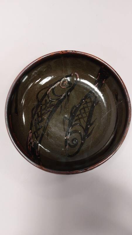 Stoneware Bowl with Hand-painted Fish Pattern