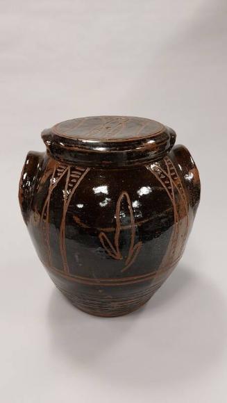 Stoneware Jar with 'Vumé Lily' Motif and Stool Cover