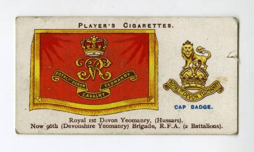 Player's Cigarettes Card, Drum Banners & Cap Badges: No. 41 Royal 1st Devon Yeomanry (Hussars)