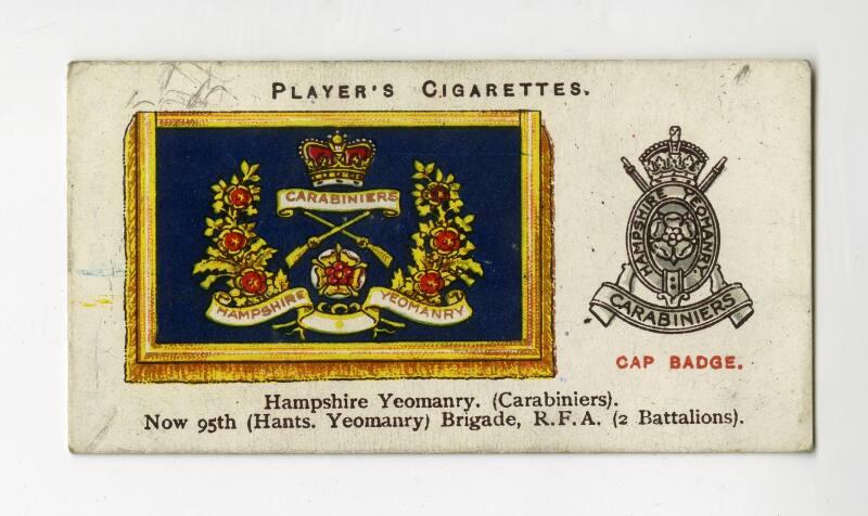 Player's Cigarettes Card, Drum Banners & Cap Badges: No.36 Hampshire Yeomanry (Carabiniers)