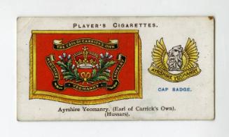 Player's Cigarettes Card, Drum Banners & Cap Badges: No.29 Aryshire Yeomanry (Earl of Carrick's Own) (Hussars)