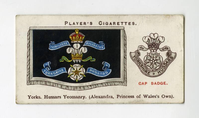 Player's Cigarettes Card, Drum Banners & Cap Badges: No.25 Yorkshire Hussars Yeomanry (Alexandra, Princess of Wales's Own)