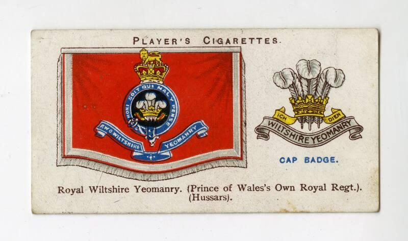 Player's Cigarettes Card, Drum Banners & Cap Badges: No.24 Royal Wiltshire Yeomanry (Prince of Wales's Own Royal Regt.) (Hussars)