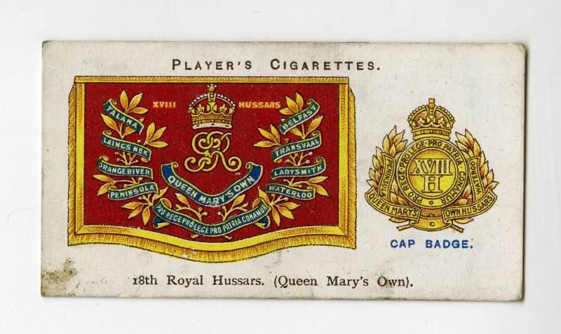 Player's Cigarettes Card, Drum Banners & Cap Badges: No.22 18th Royal Hussars (Queen Mary's Own)