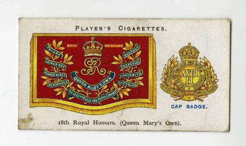 Player's Cigarettes Card, Drum Banners & Cap Badges: No.22 18th Royal Hussars (Queen Mary's Own)