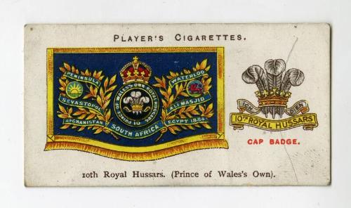 Player's Cigarettes Card, Drum Banners & Cap Badges: No.15 10th Royal Hussards (Prince of Wales's Own)