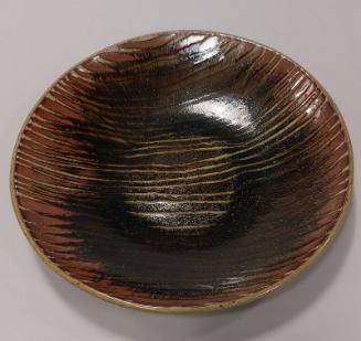 Pressed Large Circular Stoneware Charger with Slip-trailed Stripes
