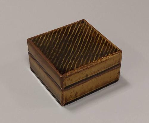 Stoneware Square Covered Box with Mustard Yellow  Ash Glaze