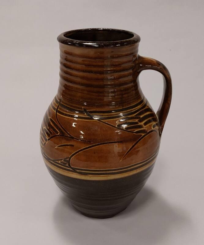 Earthenware Brown Pitcher with Slip-Trailed Decoration