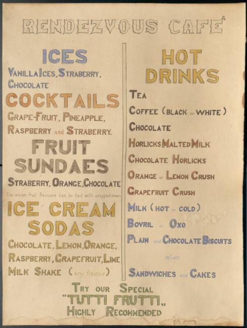 Rendezvous Cafe Menu