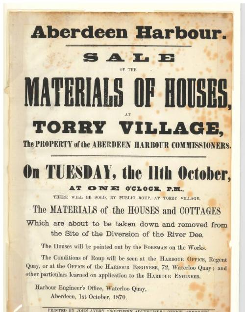 Notice concerning the sale of the materials of houses at Torry village