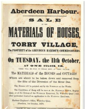 Notice concerning the sale of the materials of houses at Torry village
