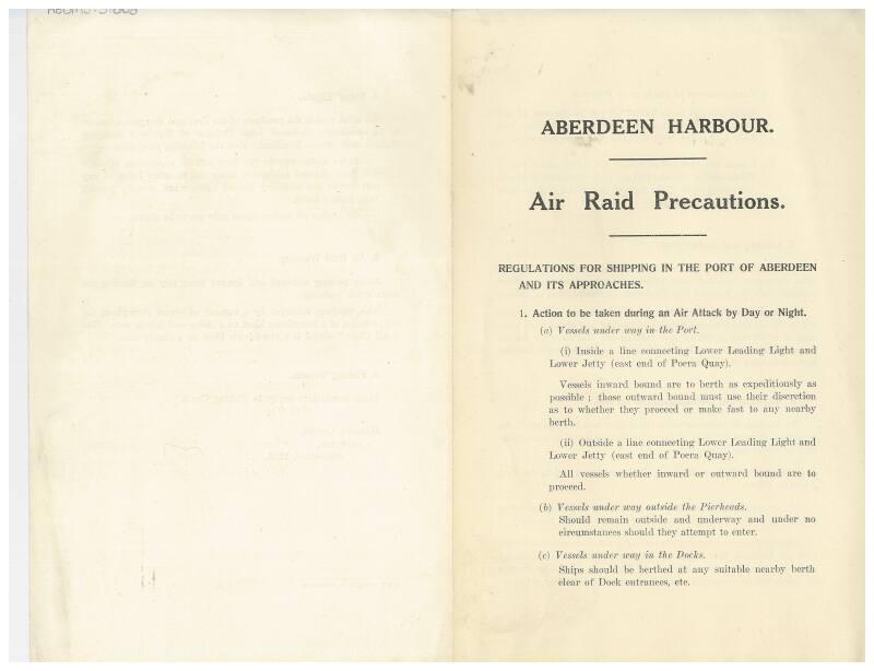 Leaflet 'Aberdeen Harbour Air Raid Precautions'