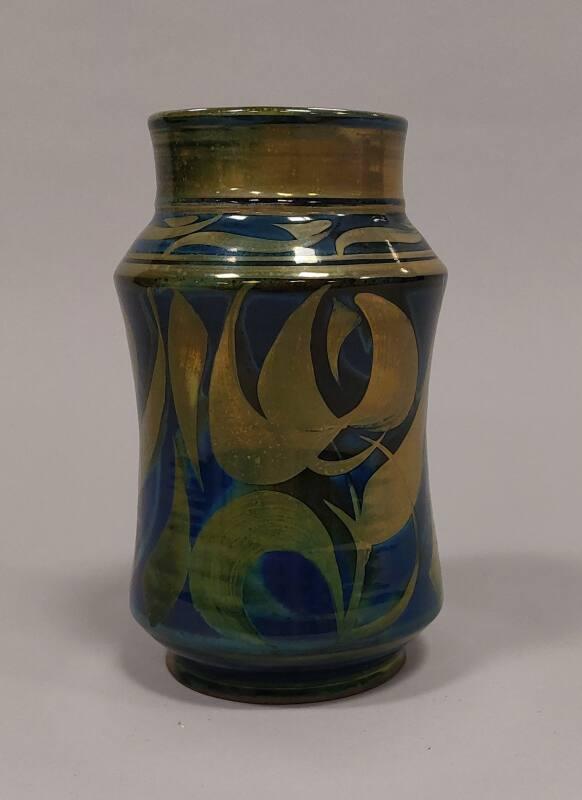 Blue Albarello Jar with Silver and Gold Lustre