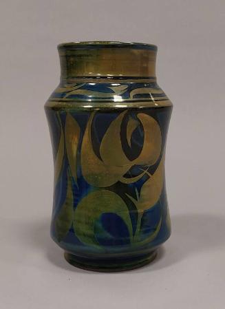 Earthenware Blue Albarello Jar with Silver and Gold Lustre