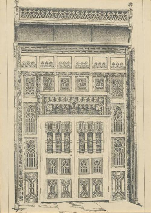 Plans of Local Architectural Features - Door of King's College Chapel, Aberdeen University (printed page)