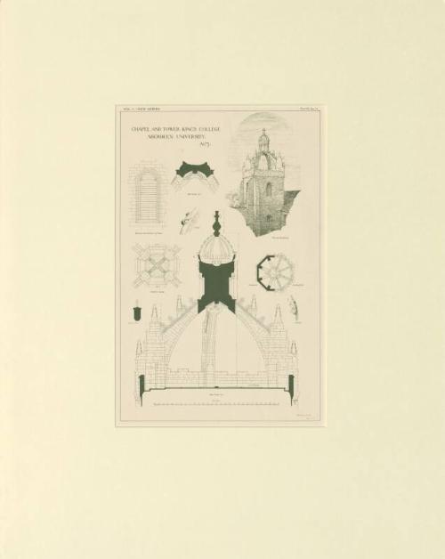 Plans of Local Architectural Features - 1. Chapel and Tower, King's College Aberdeen University signed lower right James C Watt Dec 1885. vol. 1 plate VI