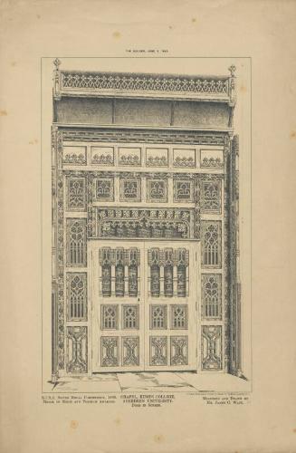 Plans of Local Architectural Features - 1. Chapel, King's College, Aberdeen University door in screen from "The Builder" June 6. 1885