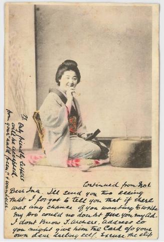 Postcard from Singapore depicting woman in Kimono