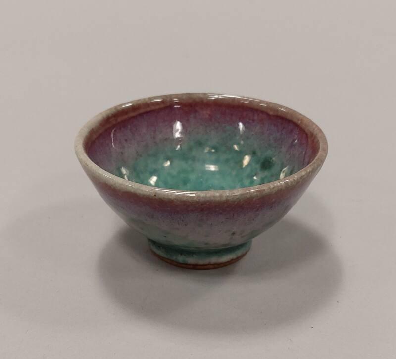 Stoneware Sake Bowl or Cup with Lavender and Green Glaze