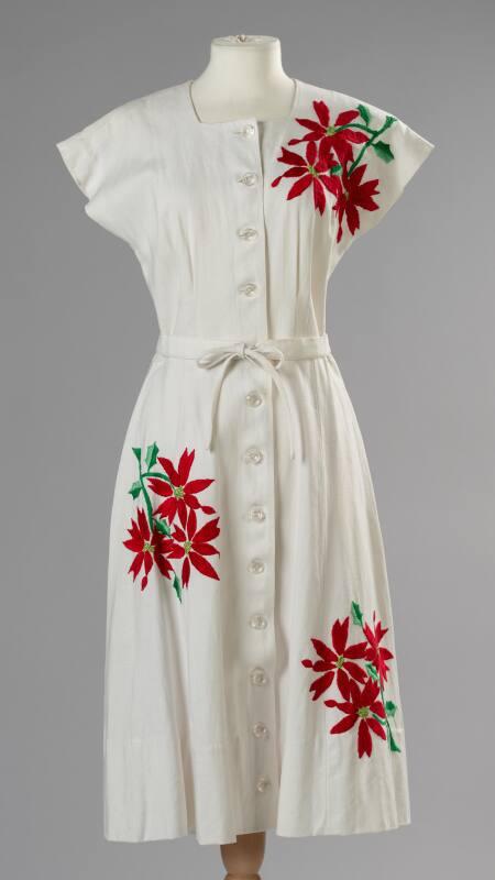 Embroided White Linen Dress