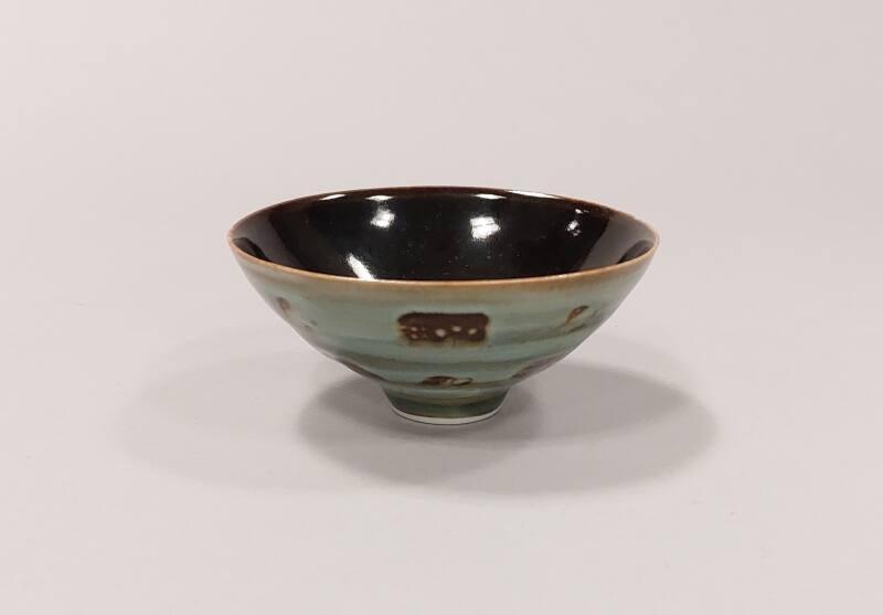 Porcelain Small Footed Bowl with Tenmoku Glaze