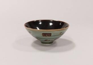 Porcelain Small Footed Bowl with Tenmoku Glaze