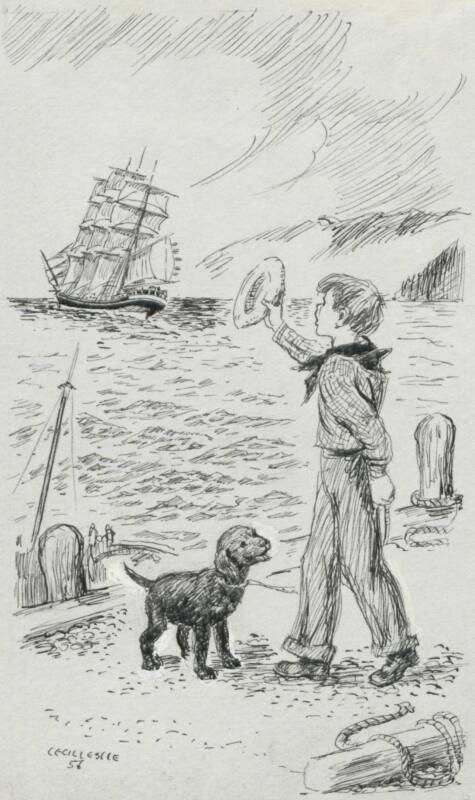 The Figure Of A Boy And A Dog In The Distance Illustration For "Sandy The Sailor