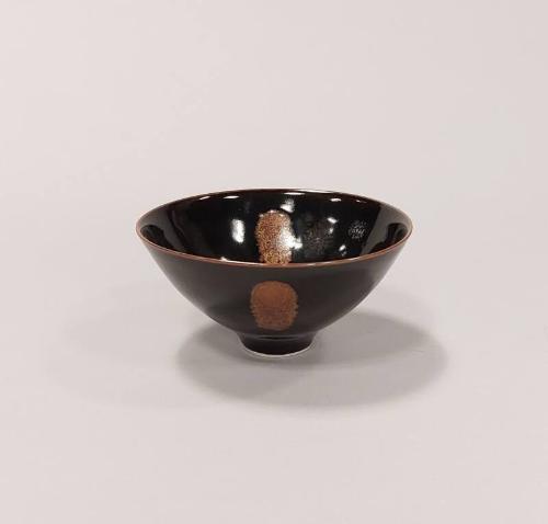 Porcelain Small Footed Bowl with Tenmoku Glaze