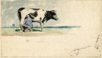 Man Milking Cow in Field by James McBey