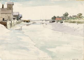 Estuary with Warehouses and Boats by James McBey