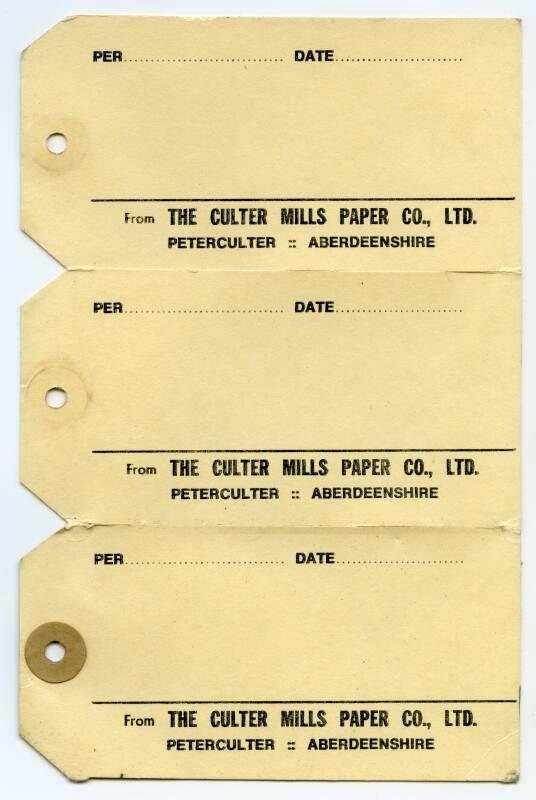 Blank card labels from Culter Mills Paper Co. Ltd