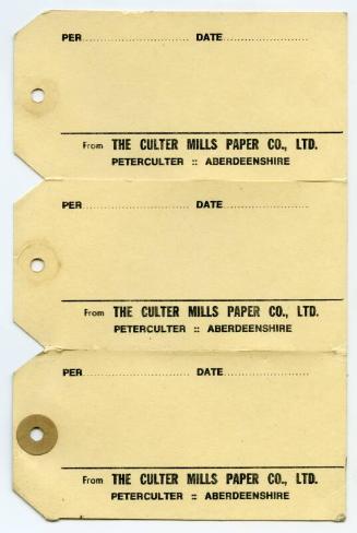 Blank card labels from Culter Mills Paper Co. Ltd