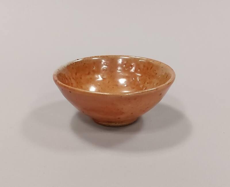 Stoneware Small Bowl with Orange Shino Glaze and Wood Ash Glaze 