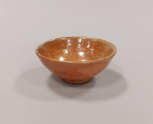 Stoneware Small Bowl with Orange Shino Glaze and Wood Ash Glaze 