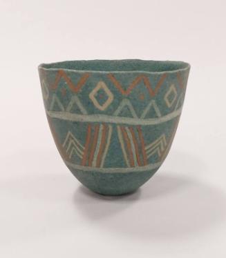 Green Bowl With Red And Yellow Geometric Pattern