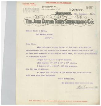 The John Cook Papers: tender for cost of building a cargo steamer, supplied by John Duthie Torry