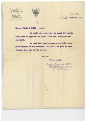 The John Cook Papers: tender for cost of building a cargo steamer, supplied by Ramage & Ferguson, Leith