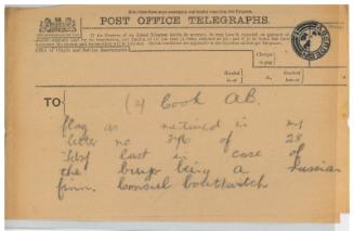 Telegram concerning the sale of the steamship Girdleness