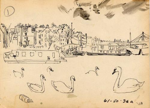 Swans on River by James McBey