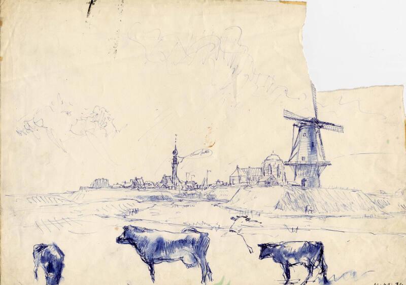 Cows and Windmill by James McBey