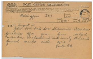 Telegram relating to the sale of the steamship Girdleness to Russian owners