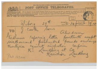 Telegram relating to the sale of the steamship Girdleness to Russian owners