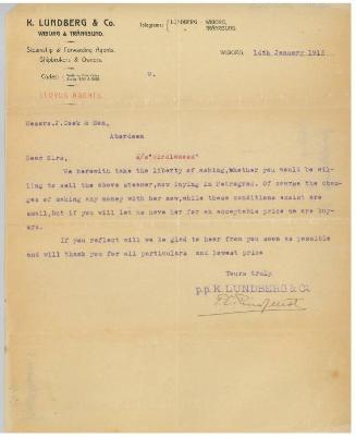 Letter relating to the sale of the steamship Girdleness to Russian owners