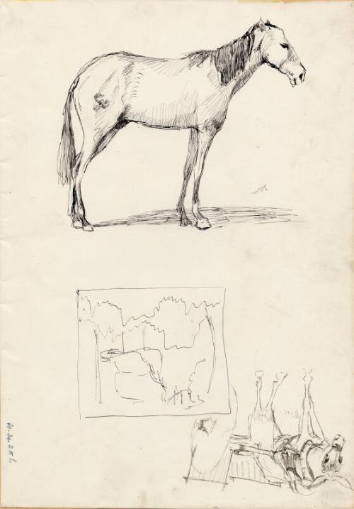 Sketches of a Horse and of a Mule Harnessed to a Car by James McBey