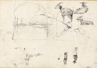 Sketches of Goats, of a Man Fishing, Figures and Buildings & by James McBey
