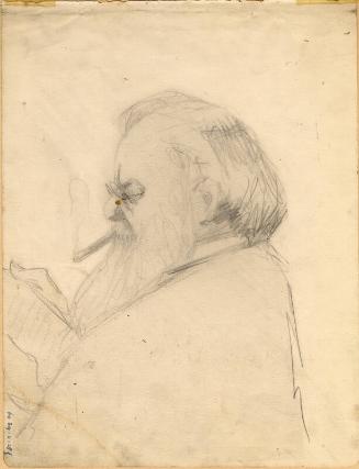 Head of a Man Smoking a Cigar and Reading by James McBey